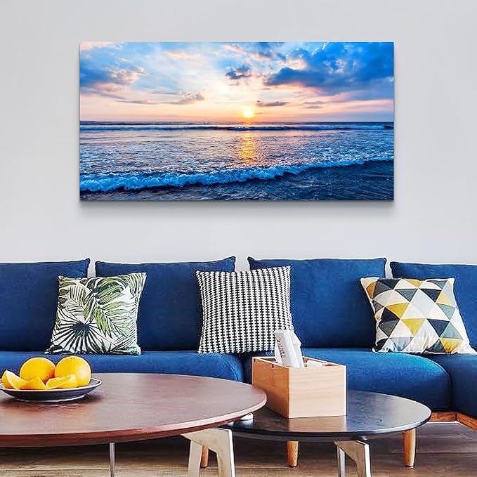 Wapluam Canvas Wall Art For Living Room Office Wall Decor Blue Beach Ocean Sea - Image 3