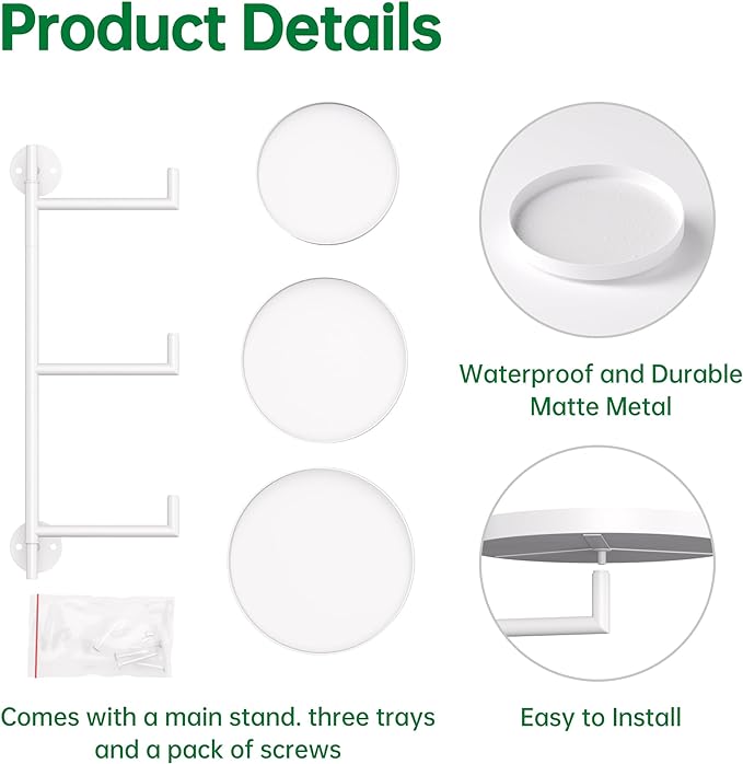 Rotating Window Plant Shelves, 3-Tier Metal Plant Shelf Indoor, White Plant Stand, Plant Rack for Wall Planters for Plants¡ê?Window Sill Gifts for Plant Lovers