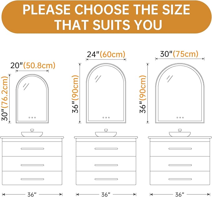 Arched Backlit Mirror Bathroom 30"x36"- Frameless LED Bathroom Mirror - Image 8