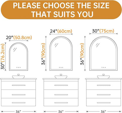 Arched Backlit Mirror Bathroom 30"x36"- Frameless LED Bathroom Mirror - Image 8