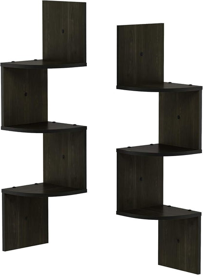 Furinno Rossi Wall Mount Floating Corner Shelf, 3-Tier Radial Set of 2 - Image 7