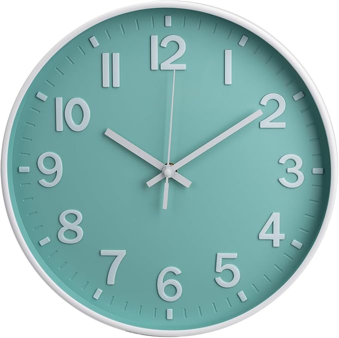 Wall Clock 12 Inch Mint Green Modern Simple Quartz Decorative Clock Non-Ticking by BAKBRAND