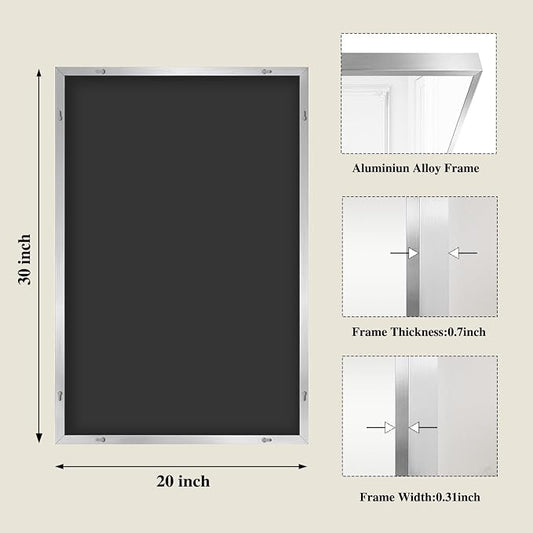 Koonmi Silver Rectangle Wall Mirror, 20x30 Inch Bathroom Mirror, Aluminum Frame - Image 2