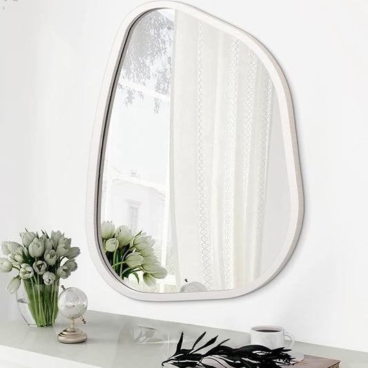 Asymmetrical Mirror Small 26"x18" Irregular Wall Mirror Modern Wood Frame by HLFMVWE
