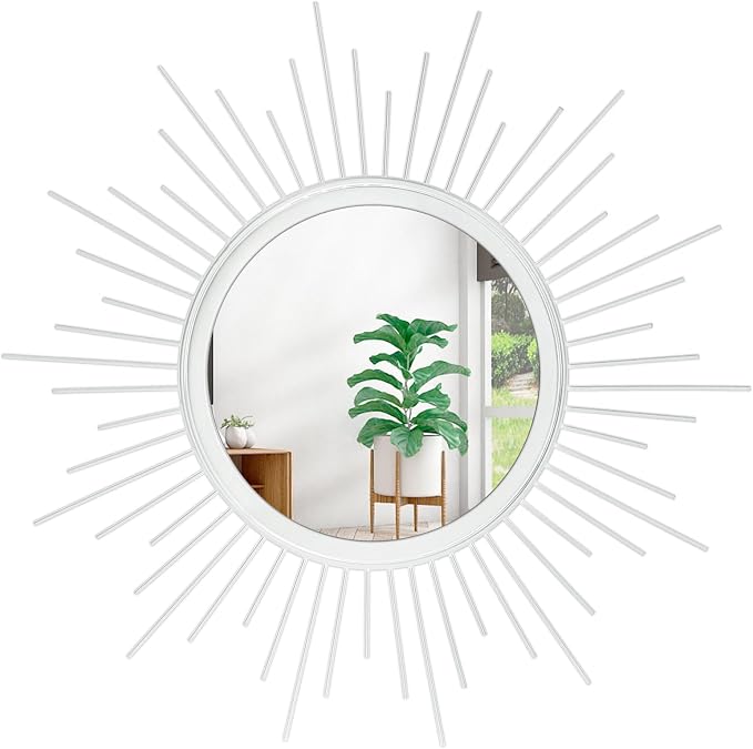 Sunburst Wall Mirror Spoked Home Circle Wall Art Mirror Classic Metal Modern by HLFMVWE