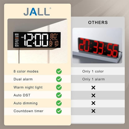 JALL 16" Large Digital Wall Mount Clock, Count Down Timer, Big LED, RGB Color - Image 9
