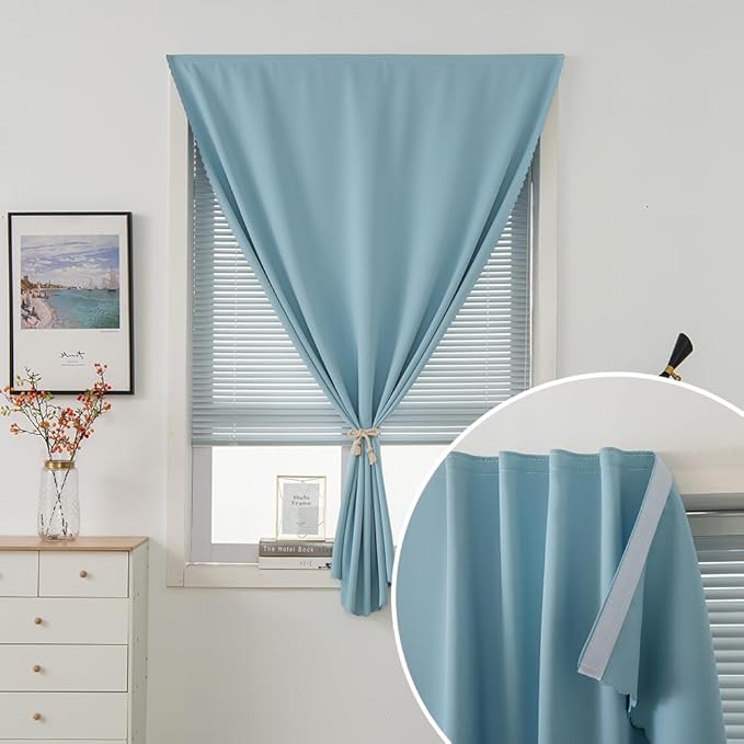 Thermal Blackout Curtains with Self-Adhesive Tape, No Rod No Drill Easy Install - Image 2