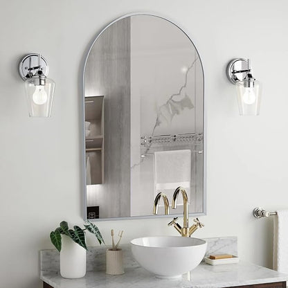 24" x 36" Silver Arched Mirror, Modern Aluminum Alloy Metal Frame, Arch - Image 2