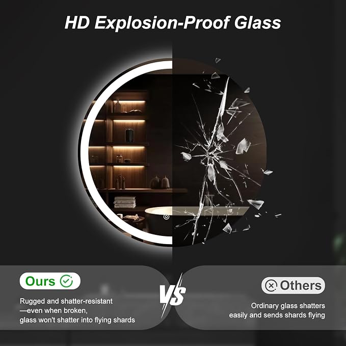 DUMOS 30 Inch Round LED Bathroom Mirror - Image 4
