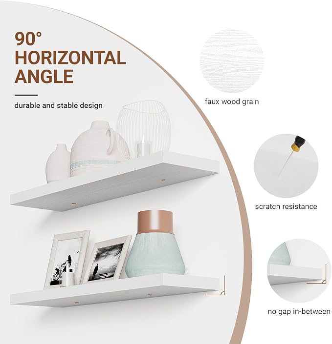40 Inches Floating Shelves for Wall, 9.3" Deep White Long Floating Shelves Set - Image 5