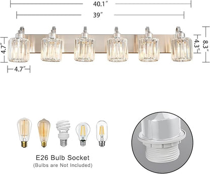 Crystal Bathroom Lighting Fixtures Over Mirror, 6 Light Brushed Nickel Vanity - Image 5
