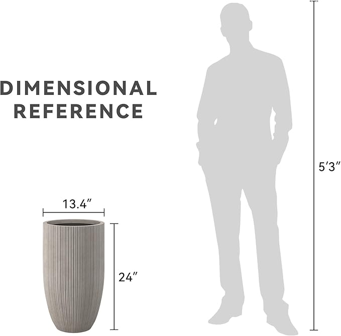 Kante 24 Inch Tall Round Concrete Planter, Large Indoor Outdoor Plant Pots with Drainage Hole and Rubber Plug, Modern Decorative Garden Pots for Home Patio Porch, Textured Weathered Concrete