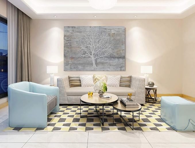 Yihui Arts Abstract Tree Canvas Wall Art: Large White Shadow Tree Picture - Image 4
