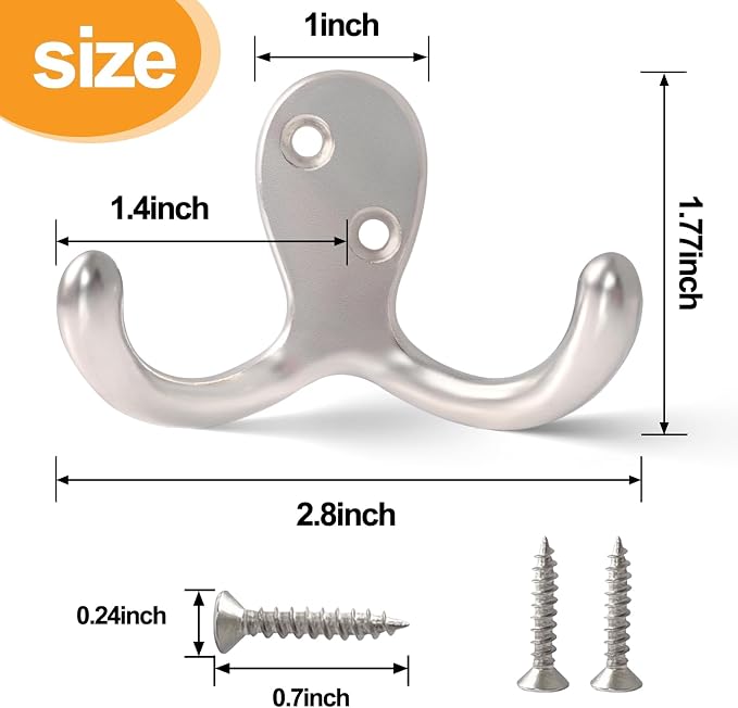 15 Pack Coat Hooks Wall Hooks for Hanging, Heavy Duty Double Prong Metal Hook - Image 6