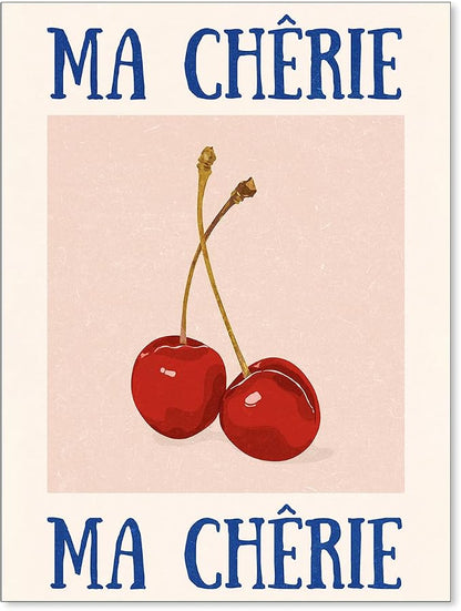 jkahh Funky Cherry Wall Art Vintage Red Blue Aesthetic Poster Trendy Ma Cherie by Unknown