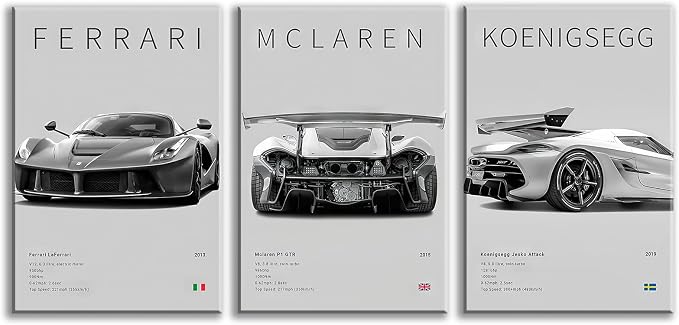 CSLGQGV Car Poster Vintage Racing Car Wall Art Supercar Canvas Prints Painting by Unknown