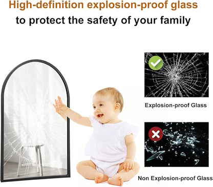 Wall Mounted Mirror, 30“x20 Black Bathroom Mirror, Arched Window Mirrors - Image 5