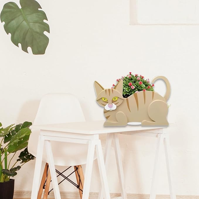 Yellow Cat Planter Plant Pots,Cute Garden Cat Flower Planter,Cat Planters Birthday Gifts for Women,Office,Indoor/Outdoor Decor（12.5 * 5.6 * 7.8in）