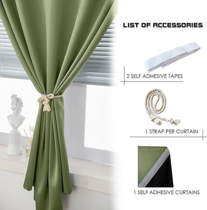 AJAZZ 100% Black Out Curtains Adhesive Blackout Temporary Curtain Rod No - Image 4