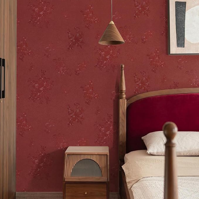 Dark Red Peel and Stick Wallpaper Textured Embossed Floral Contact Paper Peel - Image 4