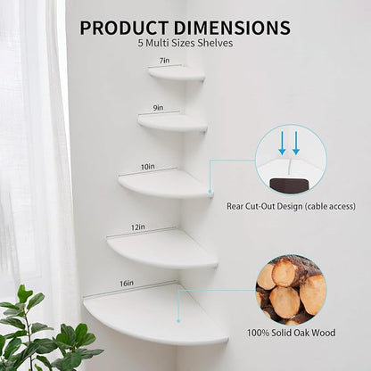 Gieanoo White Corner Wall Shelf 7inch Solid Oak Wood Floating Corner Shelf - Image 5
