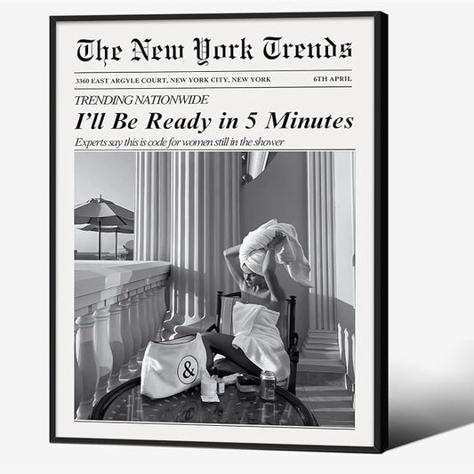 Vintage Newspaper Black Framed Wall Art Trendy Black and White Aesthetic by FuSatisYilife