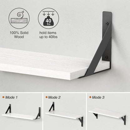 White Floating Shelves 24 inches Long Set of 3, 24 x 8 Inch Bathroom Wall - Image 7