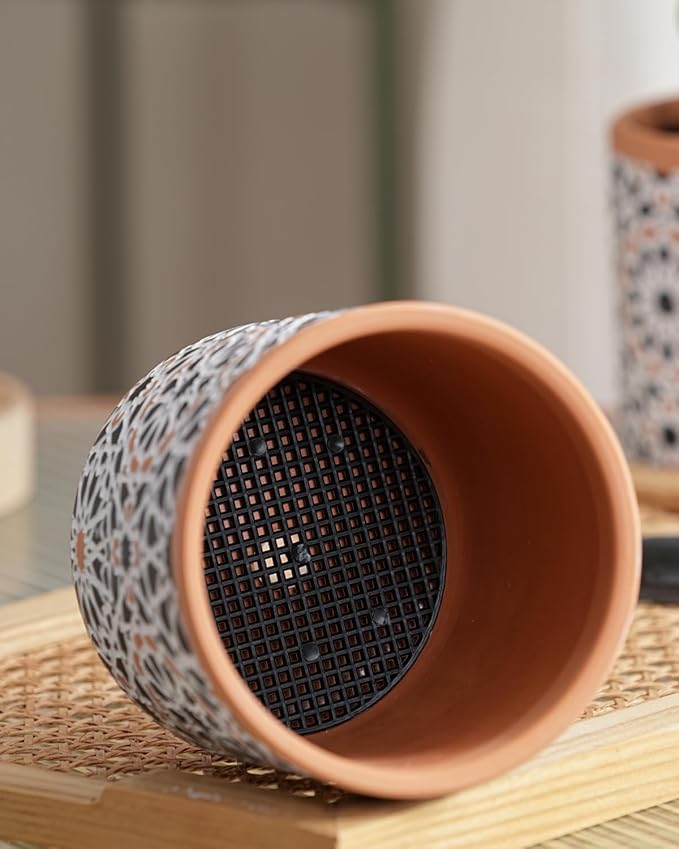 Ceramic Flower Pots for Indoor Plants Set of 2, 5 Inch Boho Plant Pot with Drainage Holes,Modern Planter for Decora Succulents/Snake Plant/Orchid/Peace Lily/House Plants,Terracotta