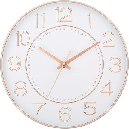 HZDHCLH Modern Wall Clocks Battery Operated, 10 inch White and Rosegold Clock by HZDHCLH