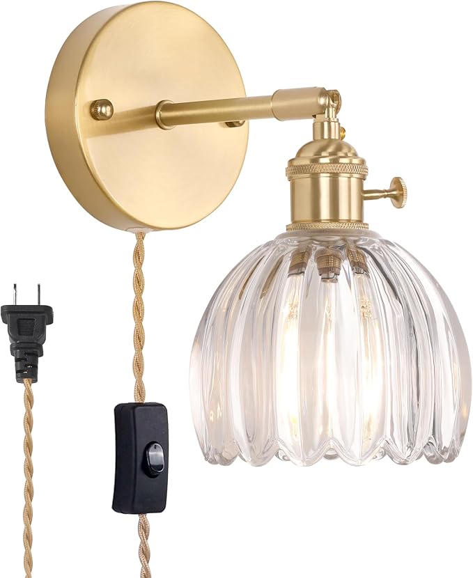 Shenmoyl Plug in Wall Sconce, Transparent Tulip Glass Lampshade Wall Light by Shenmoyl