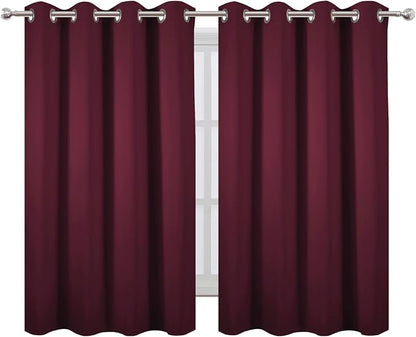 LEMOMO Blackout Curtains 66 x 54 Inch Long Burgundy Red Curtains Set of 2 - Image 2