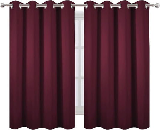 LEMOMO Blackout Curtains 66 x 54 Inch Long Burgundy Red Curtains Set of 2 - Image 2