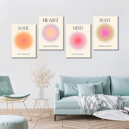 Framed Art Angel Halo Aesthetics Poster Set of 4 Pieces Colorful Aura Gradient - Image 7