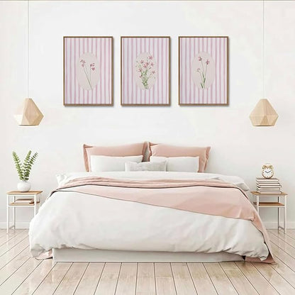 KISSFOX 3 Piece Floral Framed Wall Art Pink Wildflower Canvas Wall Art Flower - Image 7