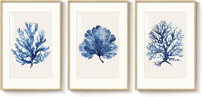 Large Framed Blue Coastal Coral Wall Art - Image 8