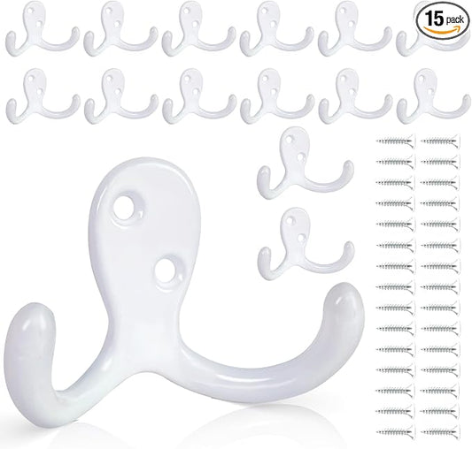 15Pack Coat Hooks Wall Hooks for Hanging, Heavy Duty Double Prong Metal Hook by CBWLWJ