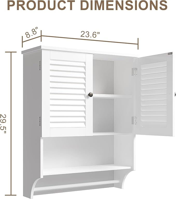 ChooChoo Medicine Cabinet with Towels Bar, 23.6" L x 8.8" W x 29.5" H MDF - Image 3