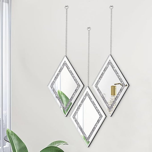 Pibeyer Silver Diamond Shaped Wall Mirror Set of 3, Decorative Crystal Crush - Image 2