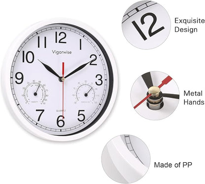 8 Inch White Wall Clock, Sweep Silent Movement Accurate Clocks - Image 3