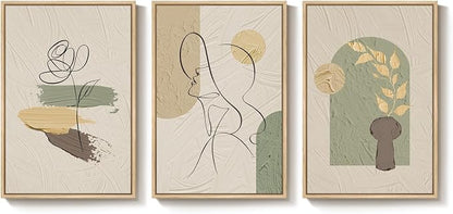 Framed Abstract Boho Wall Art for Living Room, 3 Piece Large Neutral Canvas - Image 7