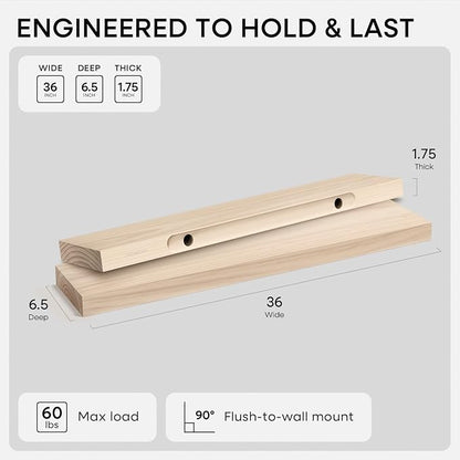 Homeforia 36 inch Wood Floating Shelves, High End Solid Natural Wood 36inch - Image 2