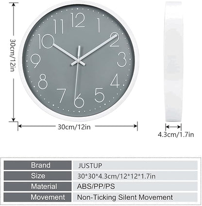 JUSTUP 12in Non-Ticking Wall Clock, Silent Battery Operated Wall Clock - Image 5
