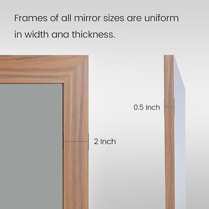 Amorho Bathroom Mirror for Wall, 60X40 Inch Walnut Wood Grain Metal Framed - Image 3