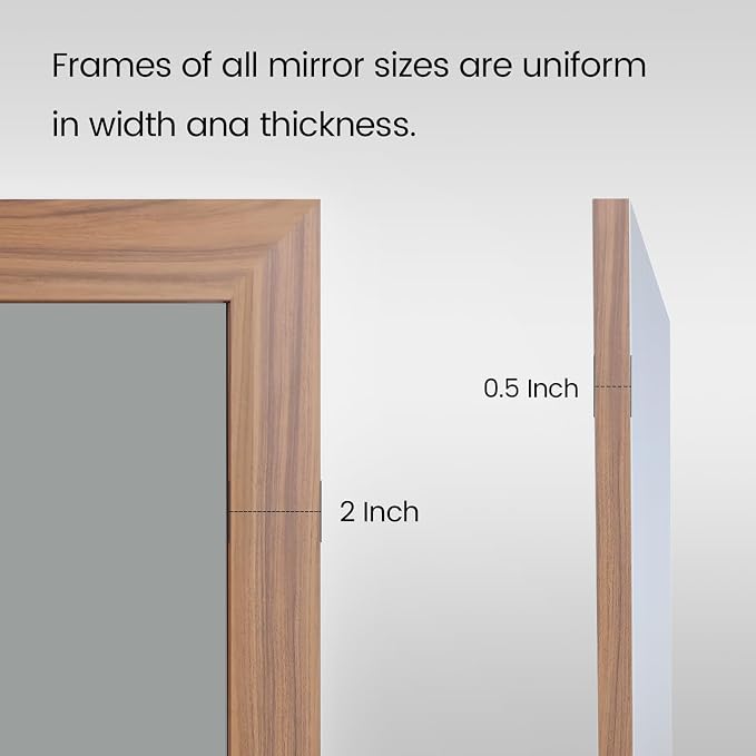 Amorho Bathroom Mirror, 24x30 Inch Wall Mirror, Walnut Wood Grain Metal Framed - Image 3