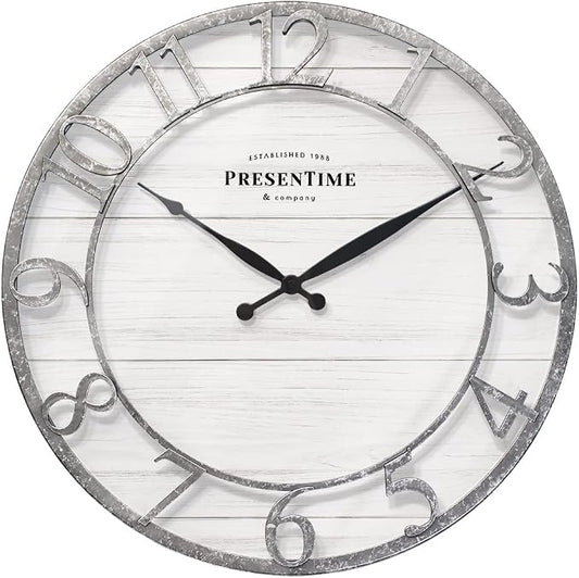 Presentime & Co 21" Farmhouse Series Wall Clock, Shiplap Style, Raised 3D by Presentime
