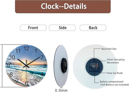 Blue Coastal Wall Clocks Battery Operated 16 Inch Glass Wall Clock Silent Beach - Image 8