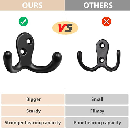 Homanu 14 Pack Coat Hooks, Heavy Duty Double Prong Coat Hooks Wall Mounted - Image 3