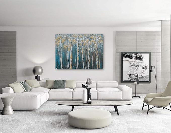 Yihui Arts Landscape Canvas Print Artwork: Teal Winter Forest Painting Wall Art - Image 5