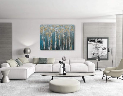 Yihui Arts Landscape Canvas Print Artwork: Teal Winter Forest Painting Wall Art - Image 5