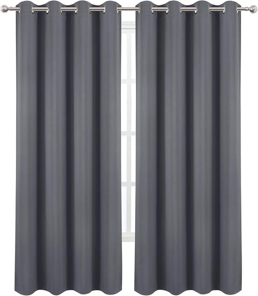 LEMOMO Blackout Curtains 52 x 90 Inch Long Grey Curtains Set of 2 Panels Room - Image 2